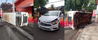 Colisão entre carro e Kombi resulta em capotamento no Jardim América em Ourinhos