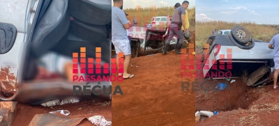 Capotamento deixa homem ferido próximo ao trevo de entrada do distrito de Irapé