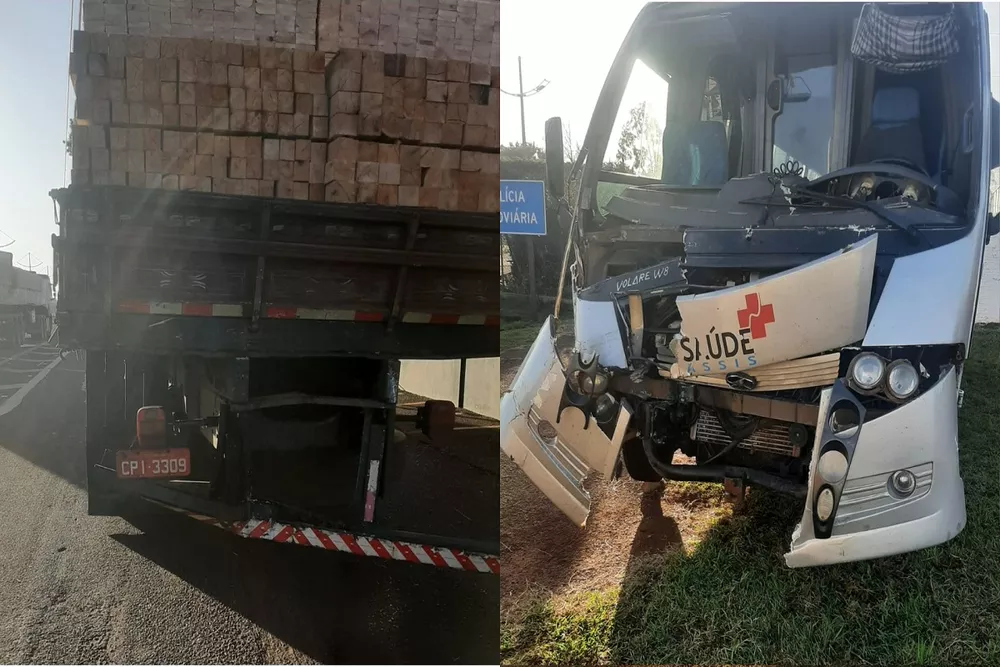 Micro-ônibus que transportava pacientes bate em traseira de caminhão em rodovia da região