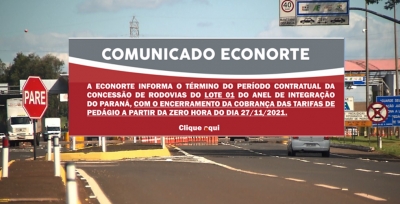 Concessionária, que operou pedágios por 24 anos no Paraná, emite comunicado de encerramento das atividades 