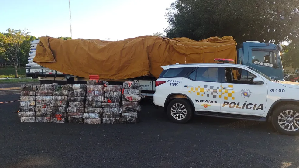 Polícia Rodoviária apreende quase uma tonelada de maconha entre carga de farelo de trigo na Raposo Tavares