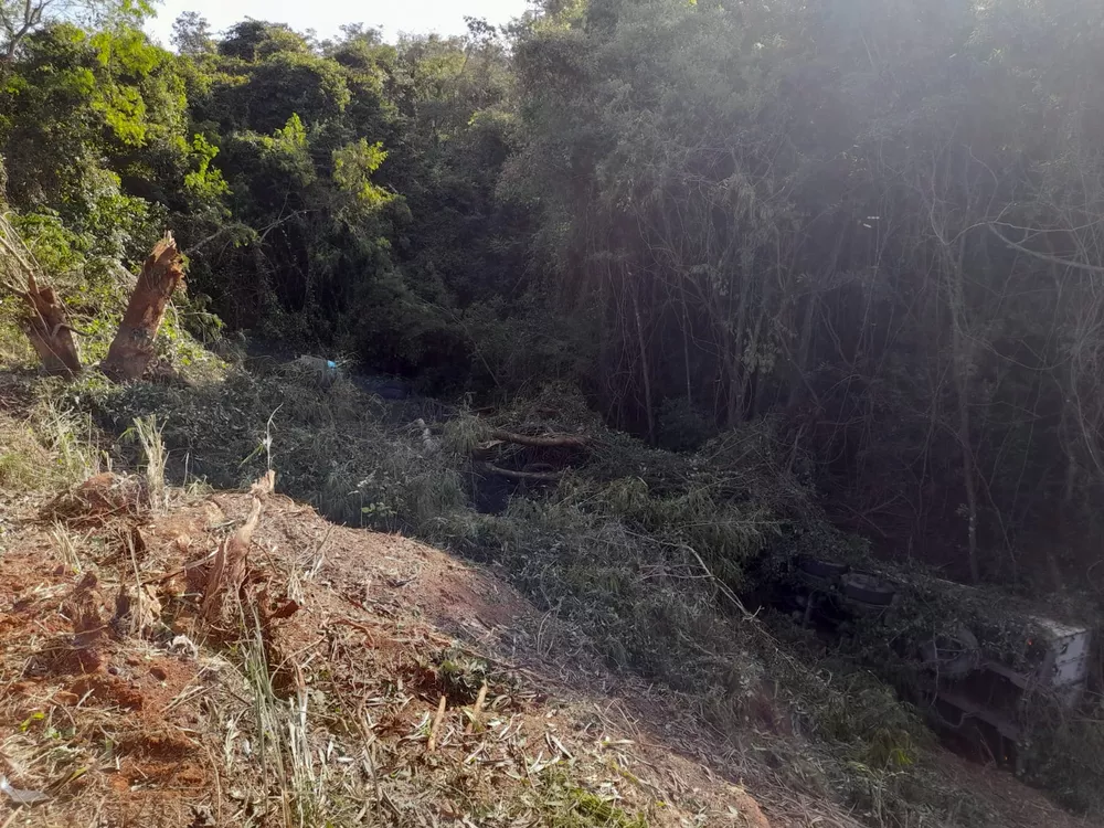 Motorista morre após tombar carreta carregada com carne em ribanceira na região 