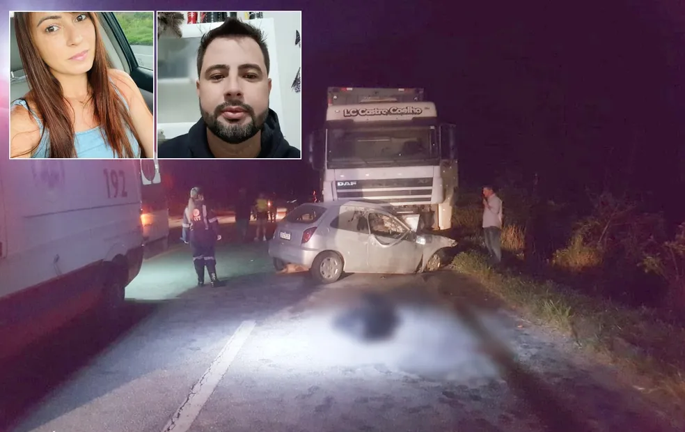 Casal morre após carro invadir pista contrária, atingir caminhão e pegar fogo no interior de SP