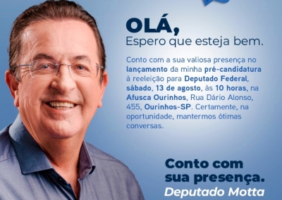 Deputado Motta lança pré-candidatura em Ourinhos neste sábado, 13