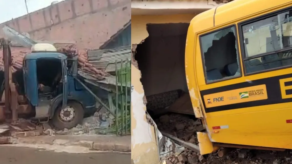 Ônibus escolar e caminhão de entulho invadem casas no norte pioneiro do Paraná