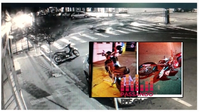 Vídeo mostra momento da colisão de duas motos no centro de Ourinhos, na note desta sexta-feira, 21