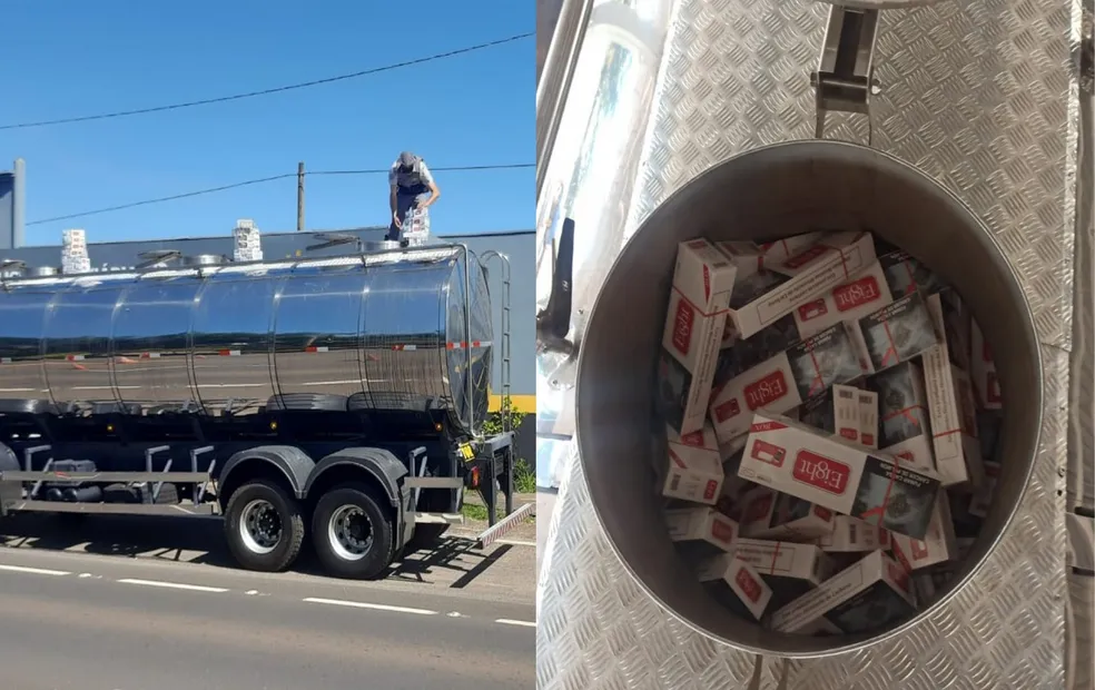Carga de cigarro contrabandeado é encontrada dentro de caminhão-tanque em rodovia da região