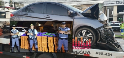 Traficante tenta fugir, mas bate carro cheio de maconha em árvore e é preso em Chavantes 