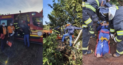 Motorista de caminhão sofre acidente em vicinal e fica preso nas ferragens 