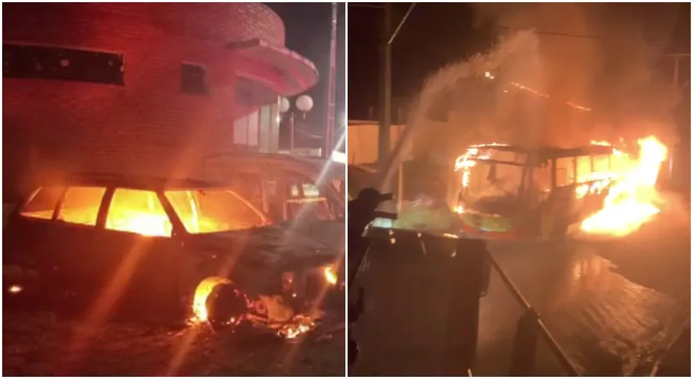 Carros, caminhão e ônibus são incendiados na região 