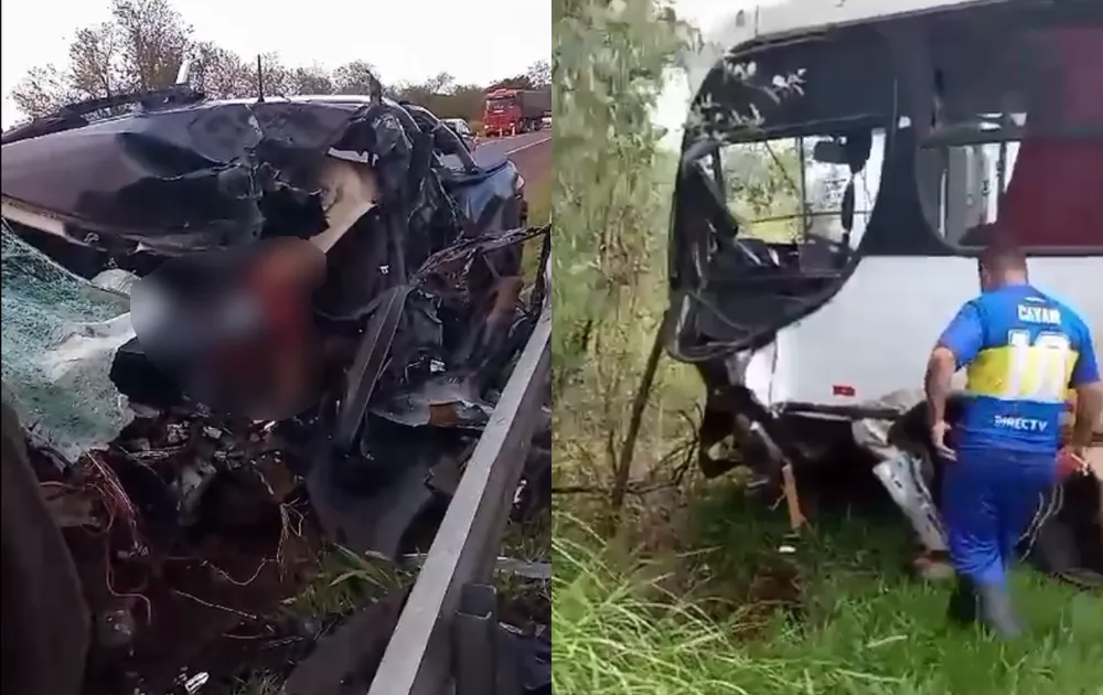 Motorista de caminhonete morre em colisão com ônibus de trabalhadores rurais 