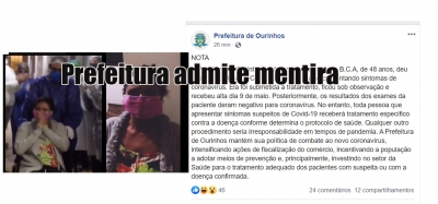Em nota, Prefeitura admite que mentiu ao afirmar que paciente tinha o coronavírus
