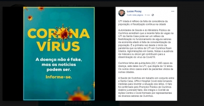 Prefeito de Ourinhos, Lucas Pocay, afirma que colapso na saúde é culpa da falta de consciência