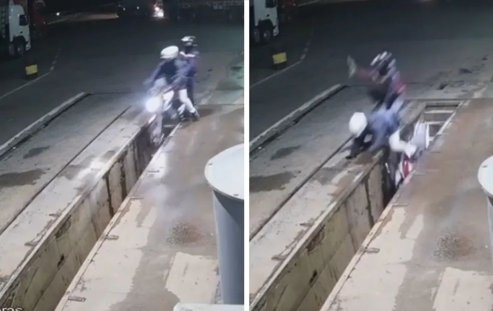 Bandidos caem em valas e são presos após roubarem posto no interior de SP; vídeo 