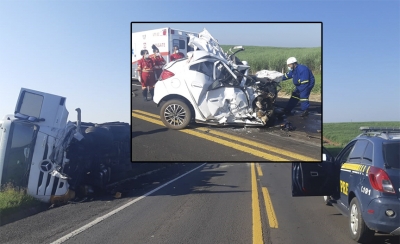 Acidente envolvendo um carro e dois caminhões termina com uma morte na BR-153 