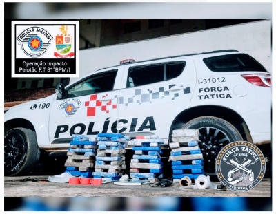 Polícia Militar de Ourinhos realiza a apreensão de 70 kg de maconha e prende três 