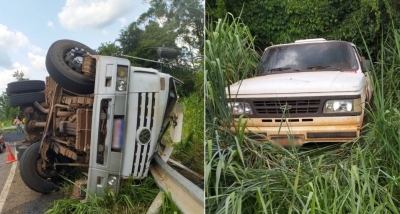 Acidente entre caminhão carregado com massa asfáltica e caminhonete deixa feridos em Fartura