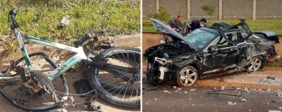 Ciclista morre atropelado por carro que subiu em calçada e destruiu poste na região 