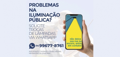 Prefeitura de Salto Grande atende via WhatsApp solicitações de problemas de iluminação pública