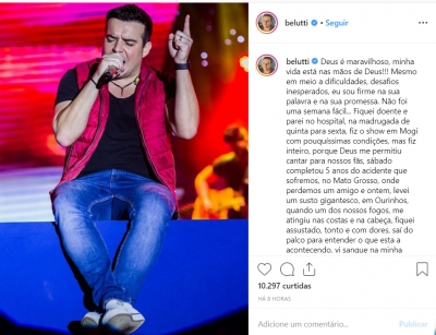 Belutti revela ter caído no choro após ser atingido por fogos de artifício (Veja Vídeo)